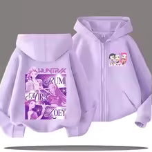 Funny Zip Up Sweatshirts Kpop Demon Hunters Hoodie Children Clothes Kid Girl Boy Sweatshirt Zipper Hoody Baby Casual Top