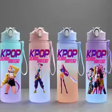 K-Pop: Demon Hunters Anime Character Water Cup Large Capacity Outdoor Portable Rope Drinking Bottle Gift for Boys and Girls