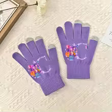 K Pop Demon Hunters Girls Boys Gloves Cartoon Letter Adult Screen Gloved Winter Warm Anime Accessories Kids Birthday Cute Gifts