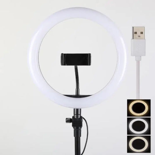 26 CM selfie LED Ring Light With Ball Head Mobile Holder 3 Colour Brightness with Dimm full option