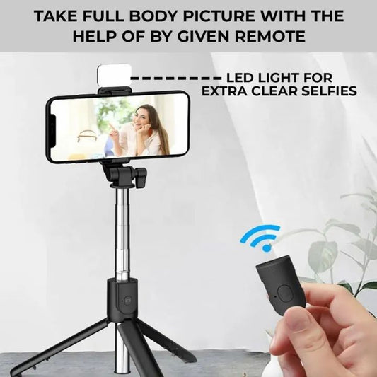 R1s Bluetooth Selfie Sticks with Remote and Selfie Light 3-in-1 Multifunctional Selfie Stick Tripod Stand Mobile Stand Compatible with All Phones 360° Rotation Long Selfie Stick with LED Fill Light